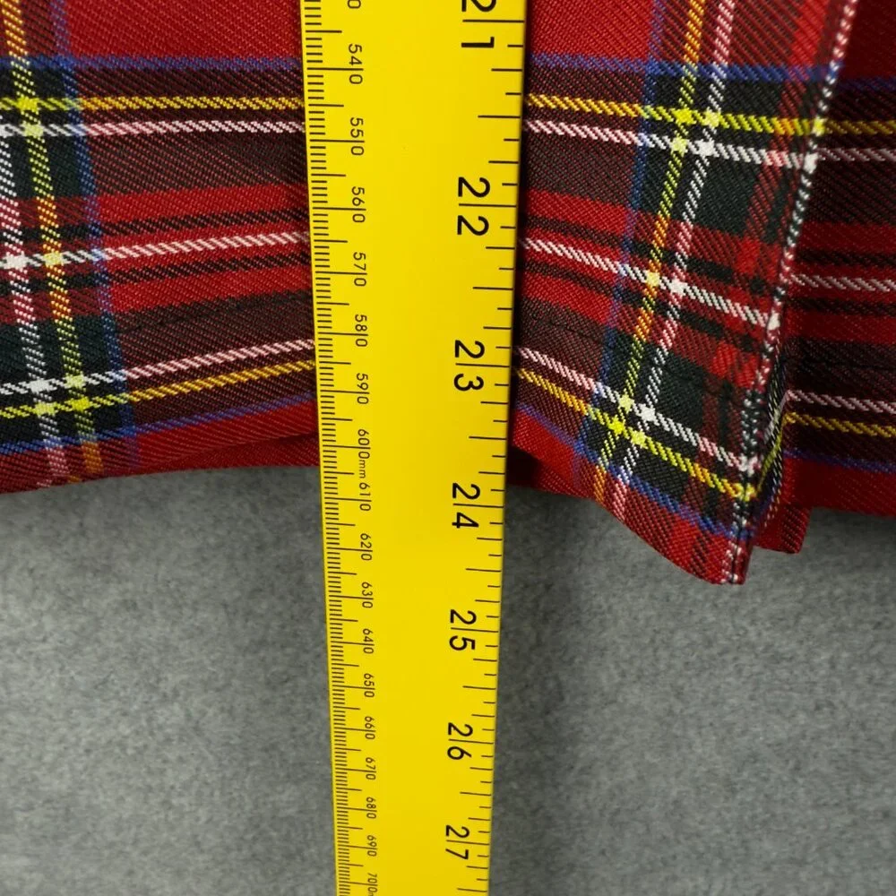 Red Plaid Utility Kilt-Style Mini Skirt, Belted + Snap Pockets, Large - Picture 7 of 9